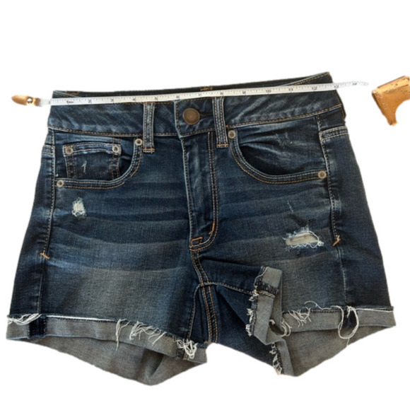 AE Outfitters Super Super Stretch Hi Rise Shortie Cut Off Jeans Shorts 2 - Picture 8 of 10